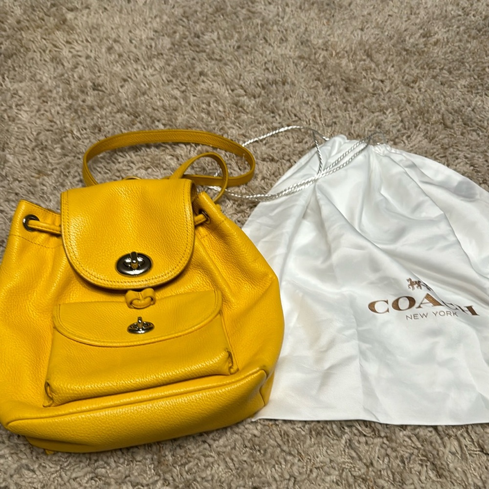 Coach Yellow Pebble Leather Mini Turnlock Backpack Bag